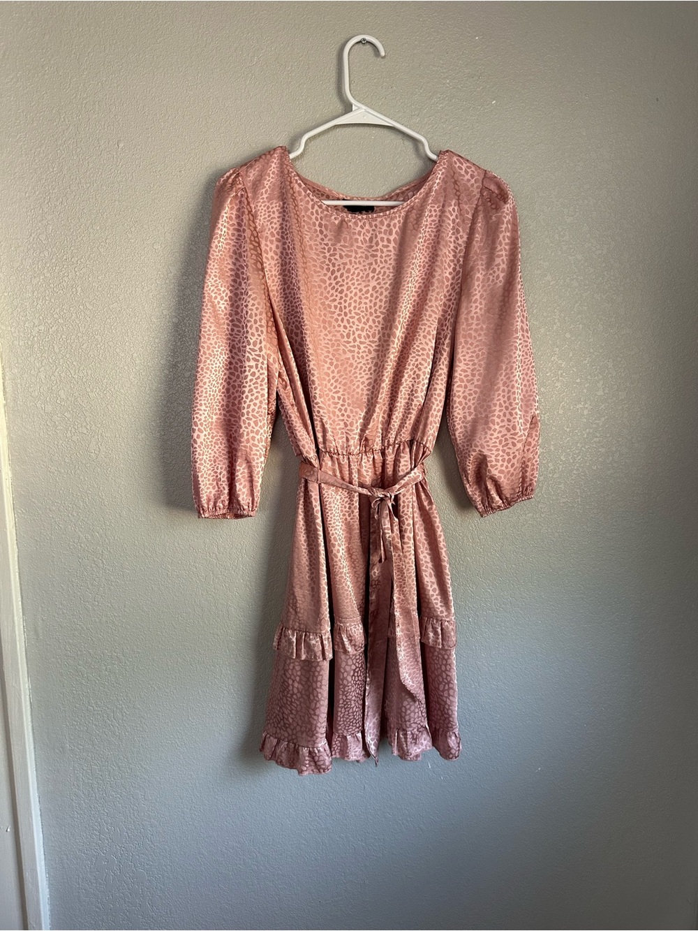 Tacera Pink Leopard 3/4 Sleeve Flowy Tiered Knee Length Dress